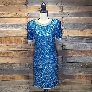 Vintage Silk Sequin Beaded Mini Dress Sz S/M